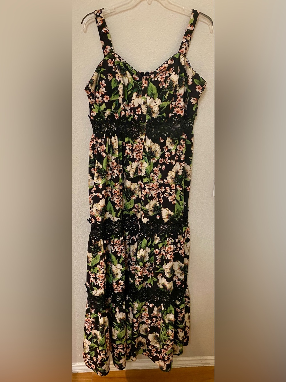 Fashion Nova Floral Black Maxi Sundress with Lace Trim - Size 3X - NWOT!